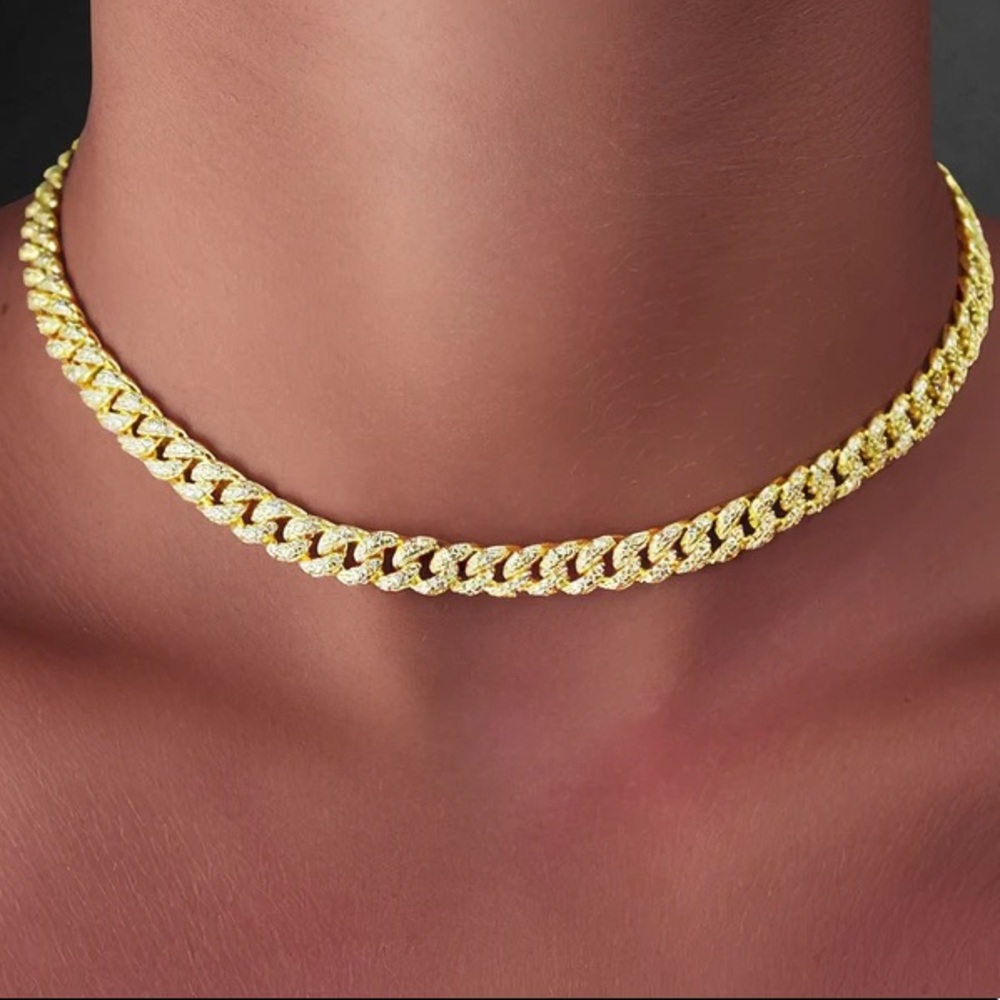 14K Gold Vermeil MICROPAVÉ CZ curb link choker